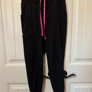 Med Couture Black Jogger Pants with Pink Drawstring